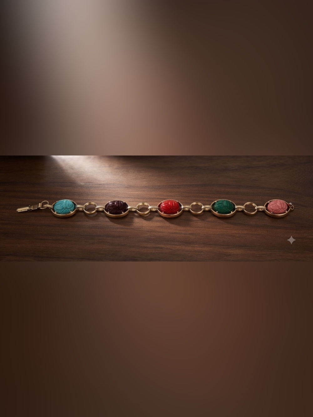 Gold-Tone Bracelet with Red Scarab Cabochon - Women Jewelry